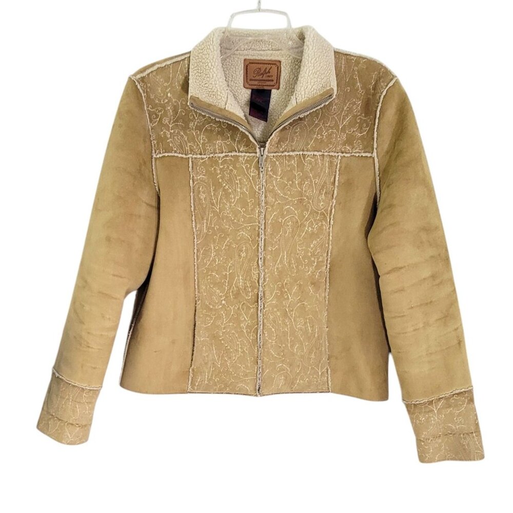 Ralph Lauren Womens Beige Vines Faux Suede Sherpa Lined Jacket Full Zip‎ Size L